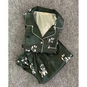 Belle Heure Animal Print Pajama Set Zebra Satin‎ PJ's Loungewear Womens Medium